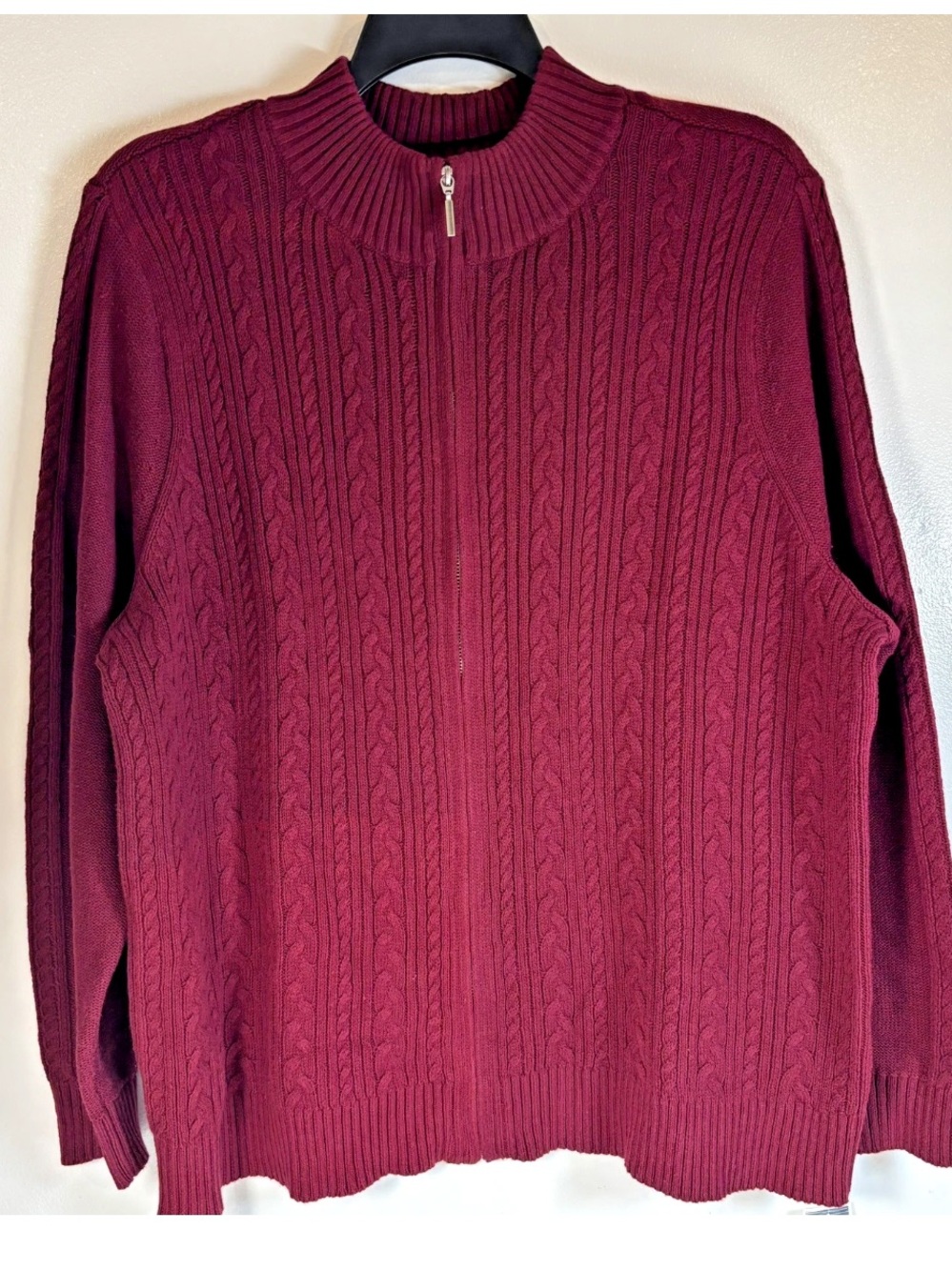 Karen Scott Cardigan Sweater Women’s 3X Maroon Cable Knit Full Zip Classic Cozy